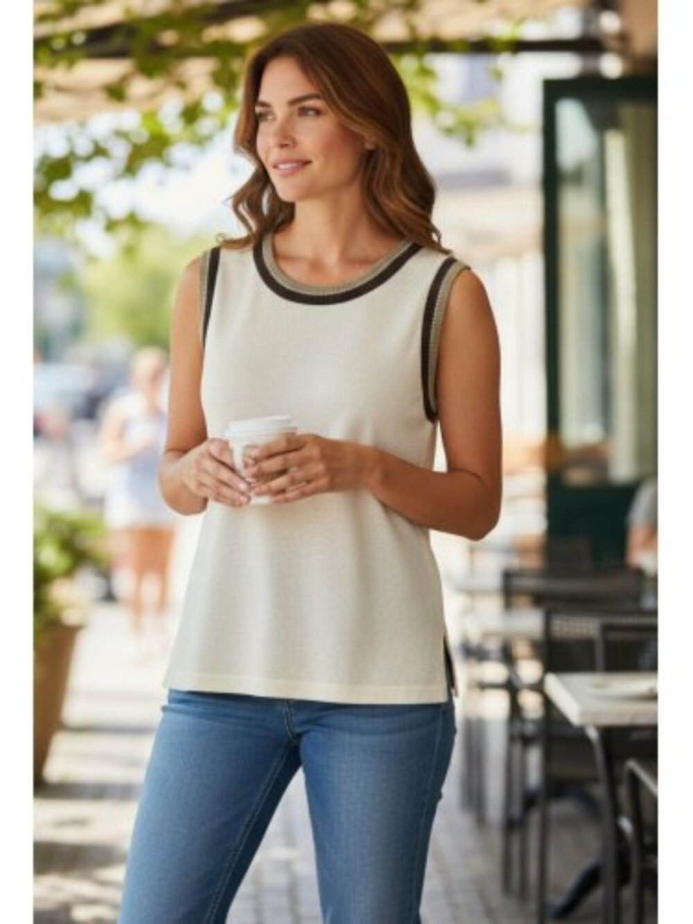 DU RHONE COLLECTION White Black Gold Knit Tank Top Ladies Large